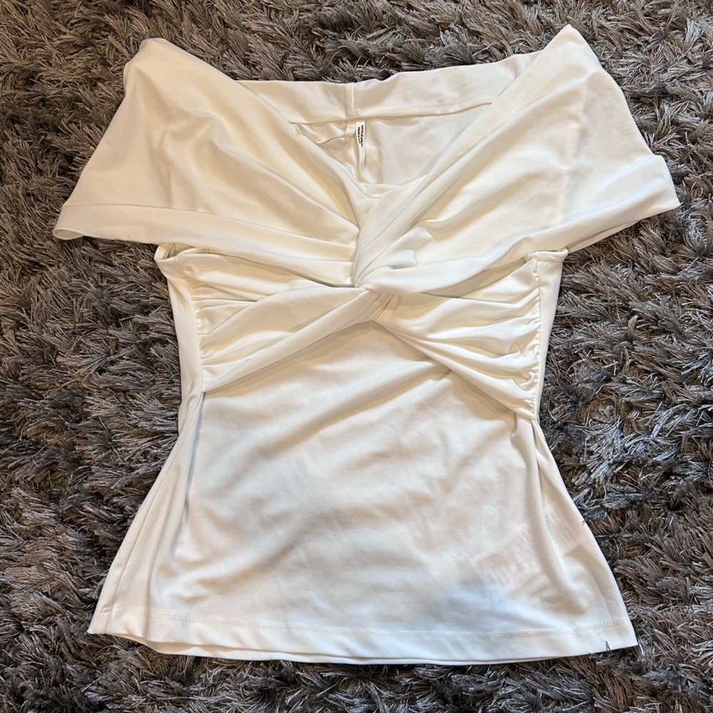 Anthropologie White Asymmetrical Ruched Blouse XS NWOT